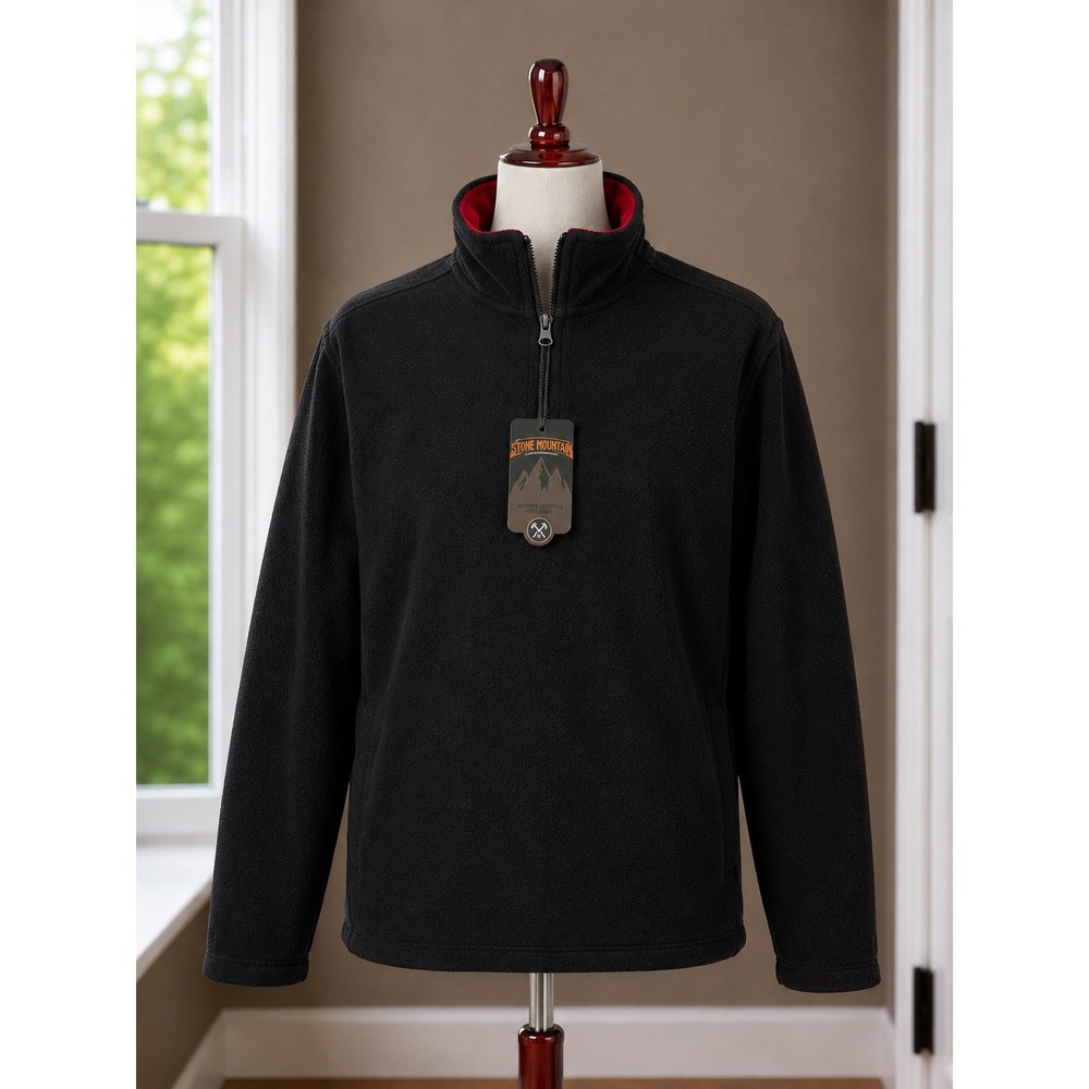 Stone Mountain Mens Quarter Zip Fleece Pullover Black Red Trim Size Medium NWT